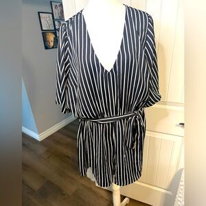 Loralette Monochrome Striped V-Neck Romper